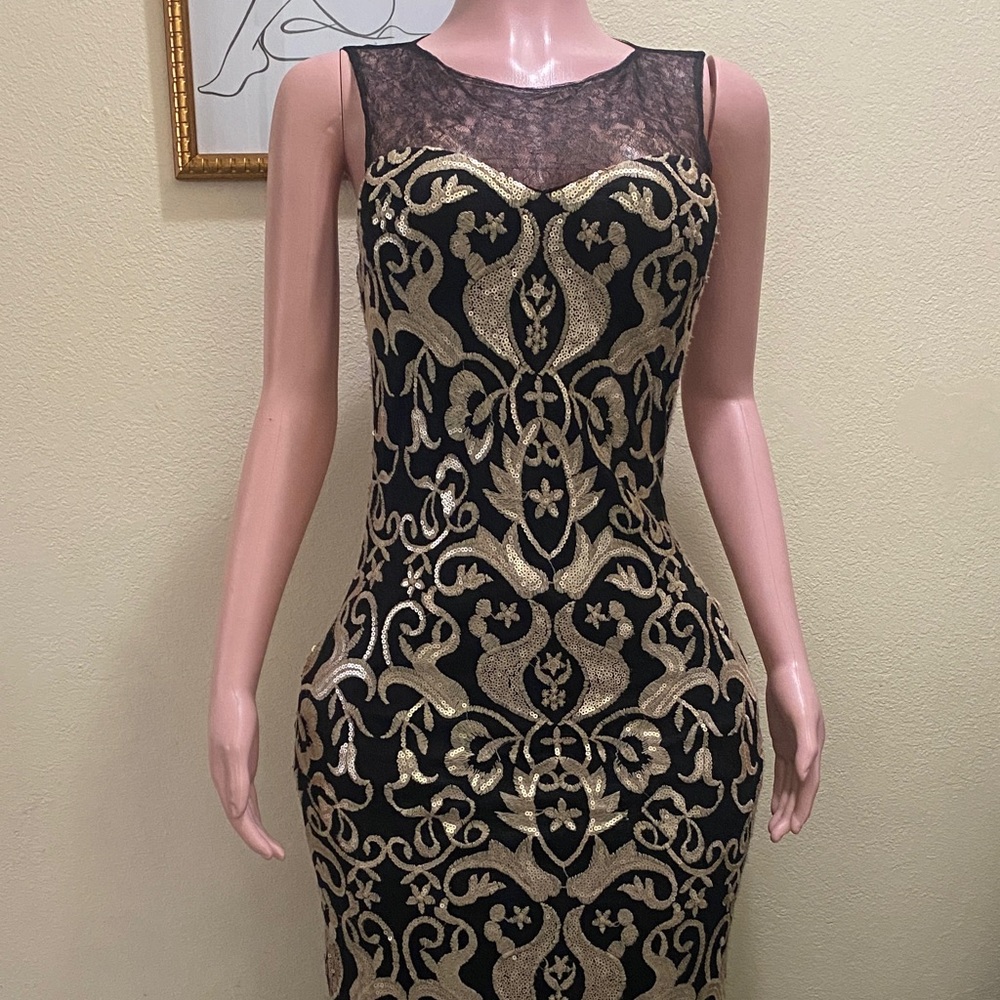 Elegant Black and Gold Lace Dress